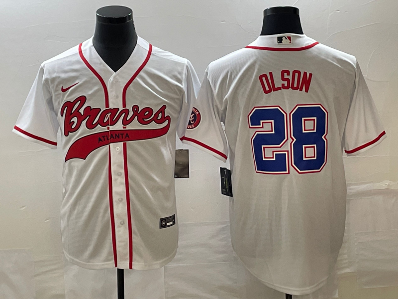 Men's Atlanta Braves Matt Olson #28 White Replica Player Jerseys Joint Edition