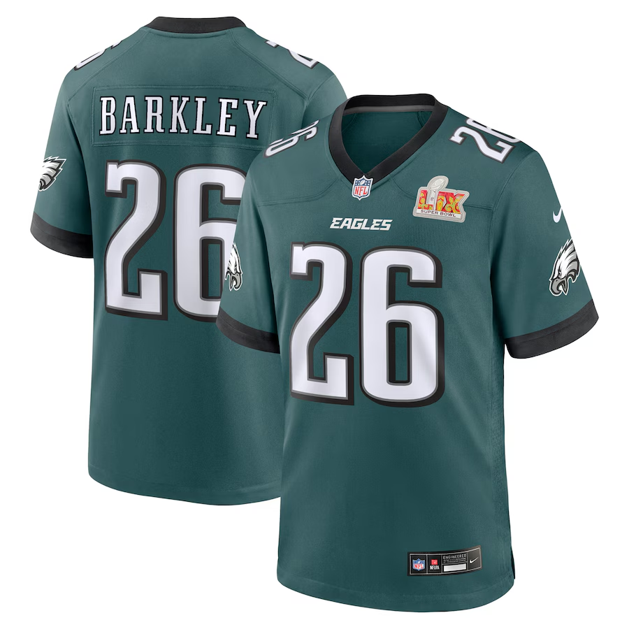 Men's Philadelphia Eagles Saquon Barkley #26 Midnight Green Super Bowl LIX Game Player Jerseys