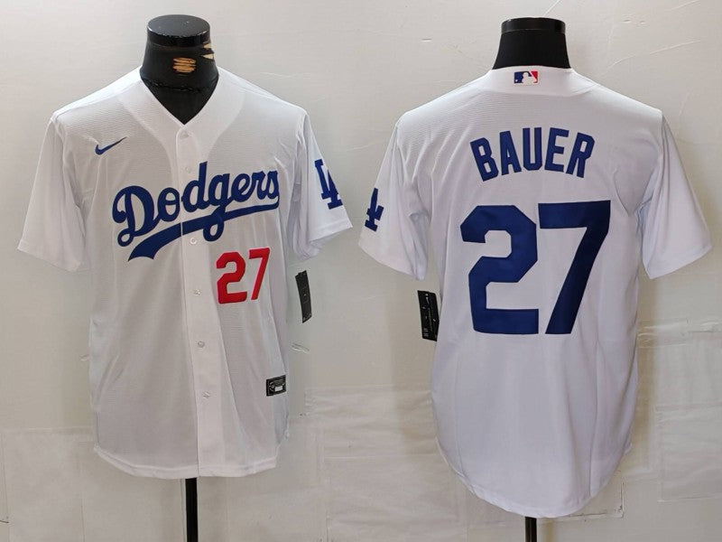 Men's Los Angeles Dodgers Trevor Bauer #27 White Replica Baseball Jerseys