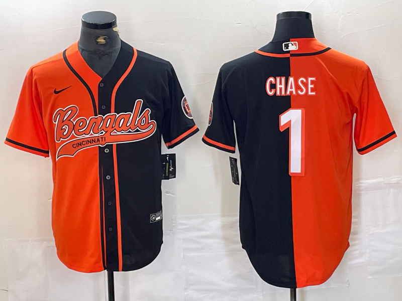 Men's Cincinnati Bengals Ja'Marr Chase #1 Orange/Black Game Player Jerseys Joint Edition