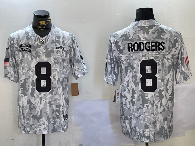 Men's New York Jets Aaron Rodgers #8 Arctic Camo 2024 Salute to Service Limited Jerseys