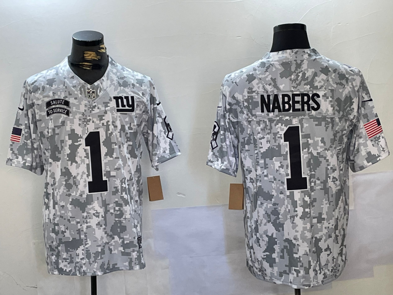 Men's New York Giants Malik Nabers #1 Arctic Camo 2024 Salute to Service Limited Jerseys