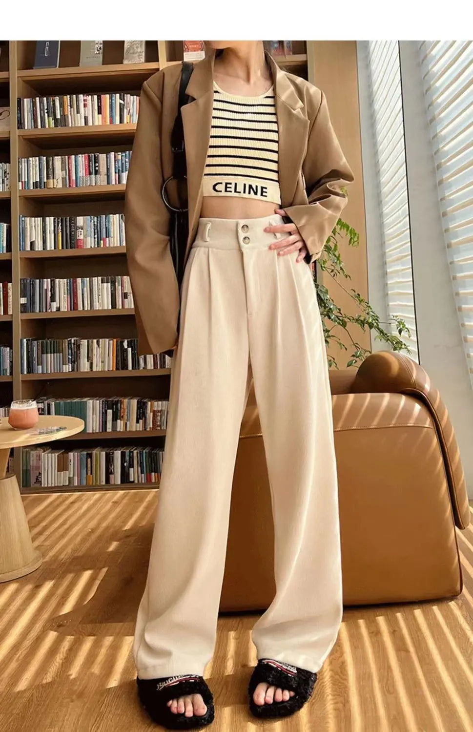 Stylish Pants Chenille Fleece Wide-leg Pants Women