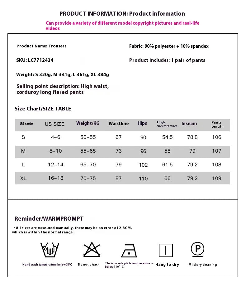 Classic Pants Corduroy Wide-leg Casual Pants Women