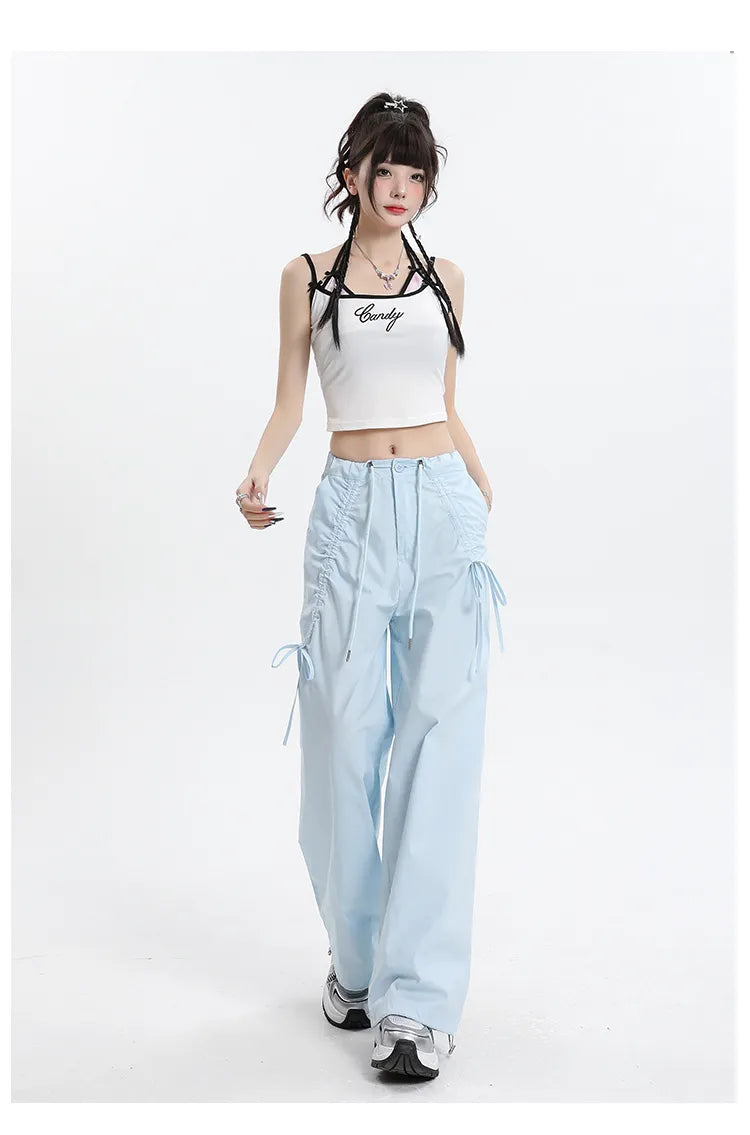 Trendy Pants Straight Cargo Pants Women Bow Drawstrin