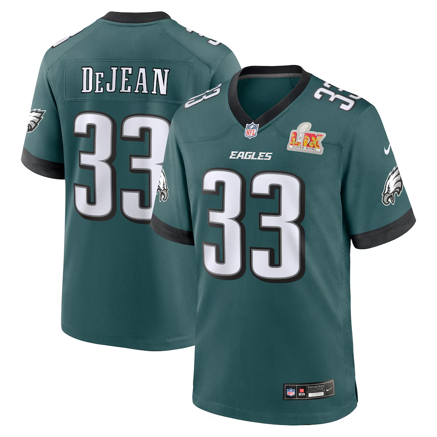 Men's Philadelphia Eagles Cooper DeJean #33 Midnight Green Super Bowl LIX Game Player Jerseys