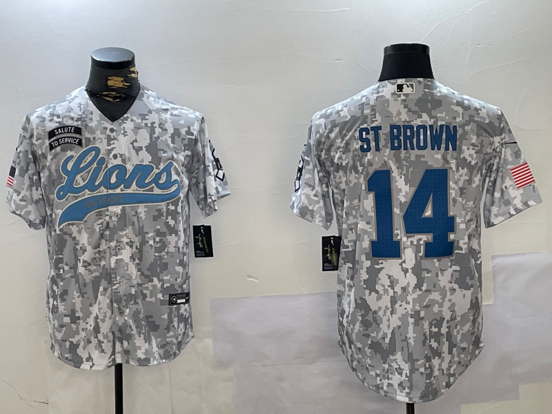 Men's Detroit Lions Amon-Ra St. Brown #14 Arctic Camo 2024 Salute to Service Player Jerseys