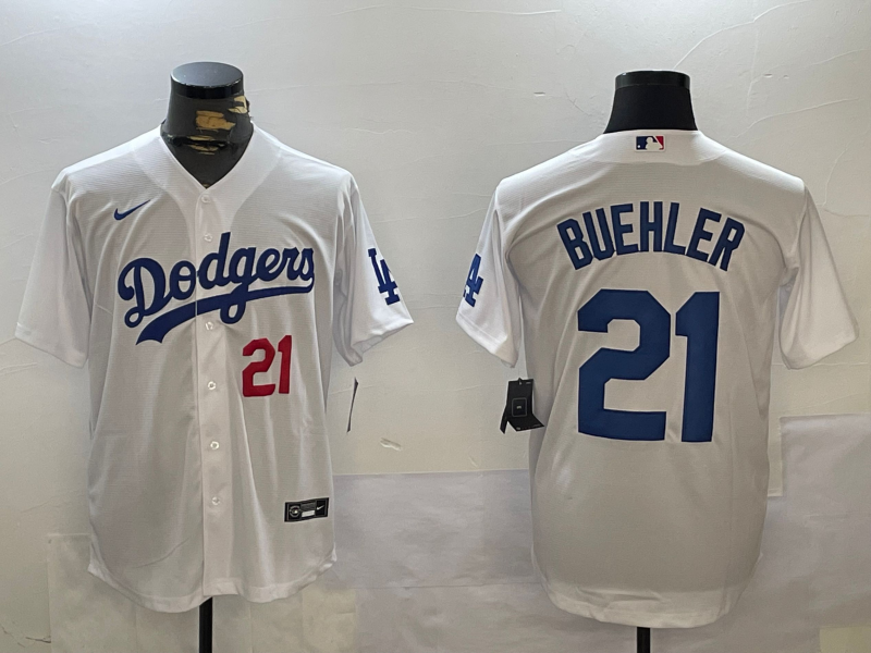 Men's Los Angeles Dodgers Walker Buehler #21 White Replica Baseball Jerseys