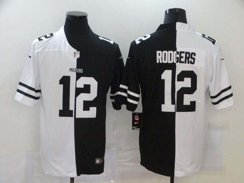 Men's Green Bay Packers Aaron Rodgers #12 Black/White Game Jerseys