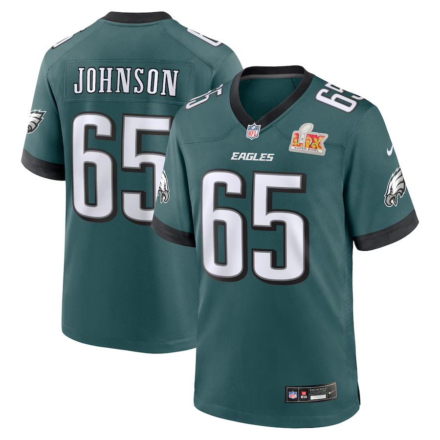 Men's Philadelphia Eagles Lane Johnson #65 Midnight Green Super Bowl LIX Game Player Jerseys