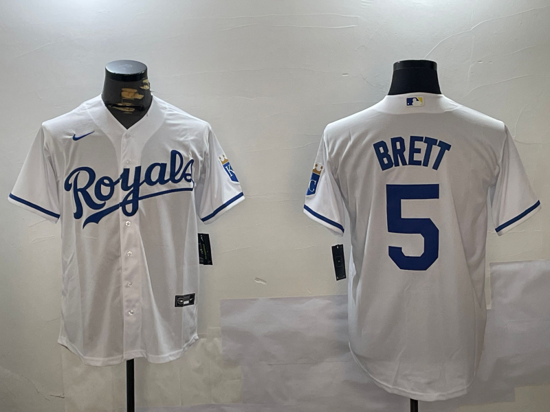Men's Kansas City Royals George Brett #5 White Home Replica Player Jerseys