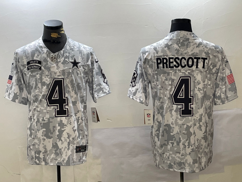 Men's Dallas Cowboys Dak Prescott #4 Arctic Camo 2024 Salute to Service Limited Jerseys