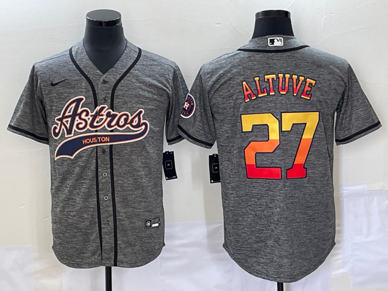 Men's Houston Astros Jose Altuve #27 Gray Replica Player Jerseys Joint Edition