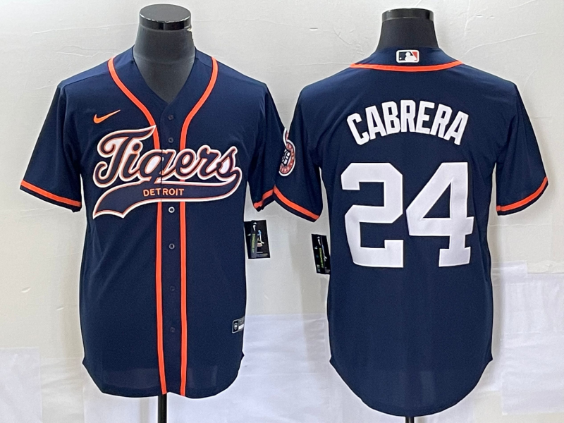 Men's Detroit Tigers Miguel Cabrera #24 Navy Replica Player Jerseys Joint Edition
