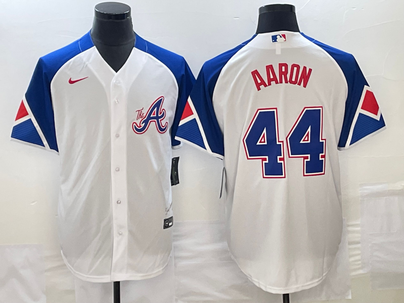 Men's Atlanta Braves Hank Aaron #44 White 2023 City Connect Replica Player Jerseys