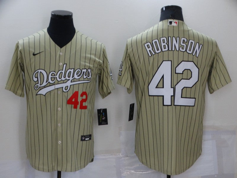 Men's Los Angeles Dodgers Jackie Robinson #42 Gold Replica Baseball Jerseys