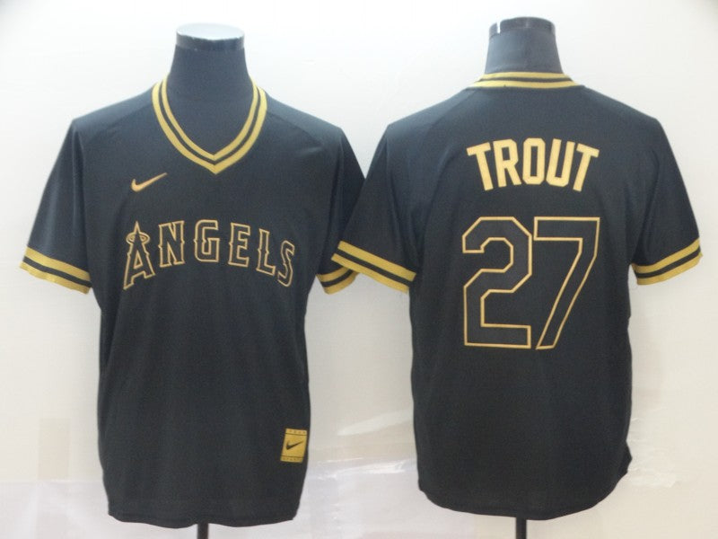 Men's Los Angeles Angels Mike Trout #27 Black Printed Baseball Jerseys