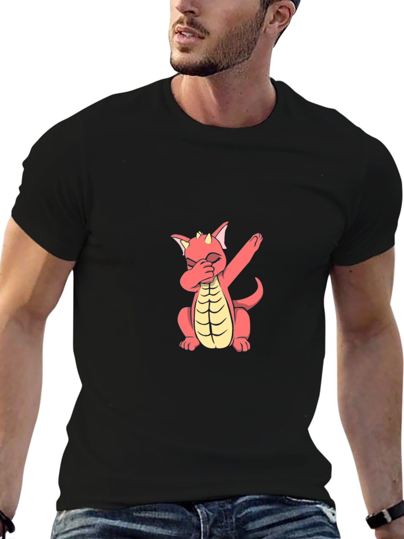 Dabbing Dragon Graphic Tee - Stylish Black T-Shirt