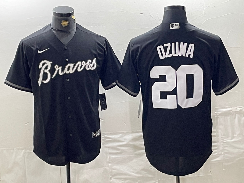 Men's Atlanta Braves Marcell Ozuna #20 Black Limited Player Jerseys