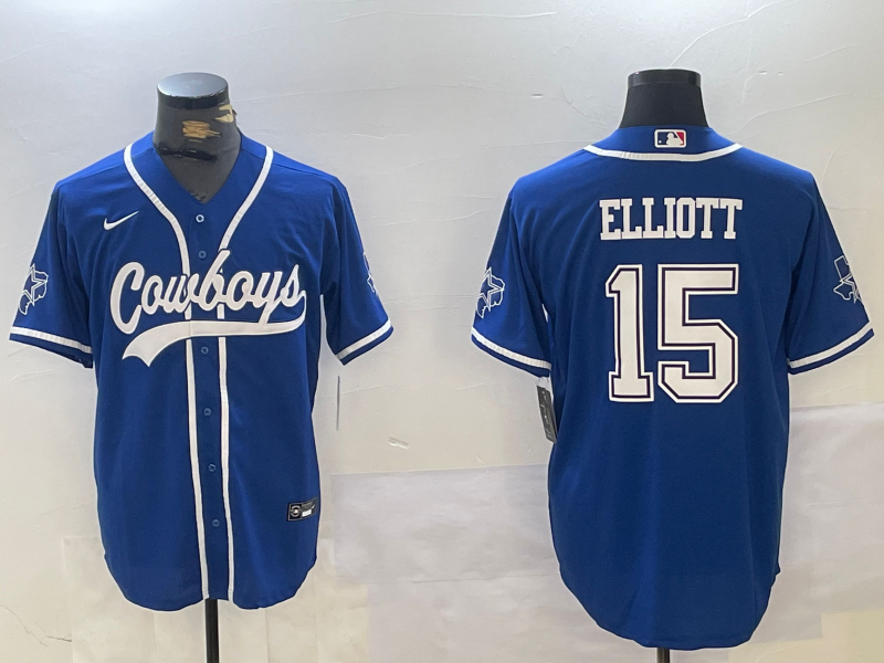 Men's Dallas Cowboys Ezekiel Elliott #15 Royal Game Jerseys