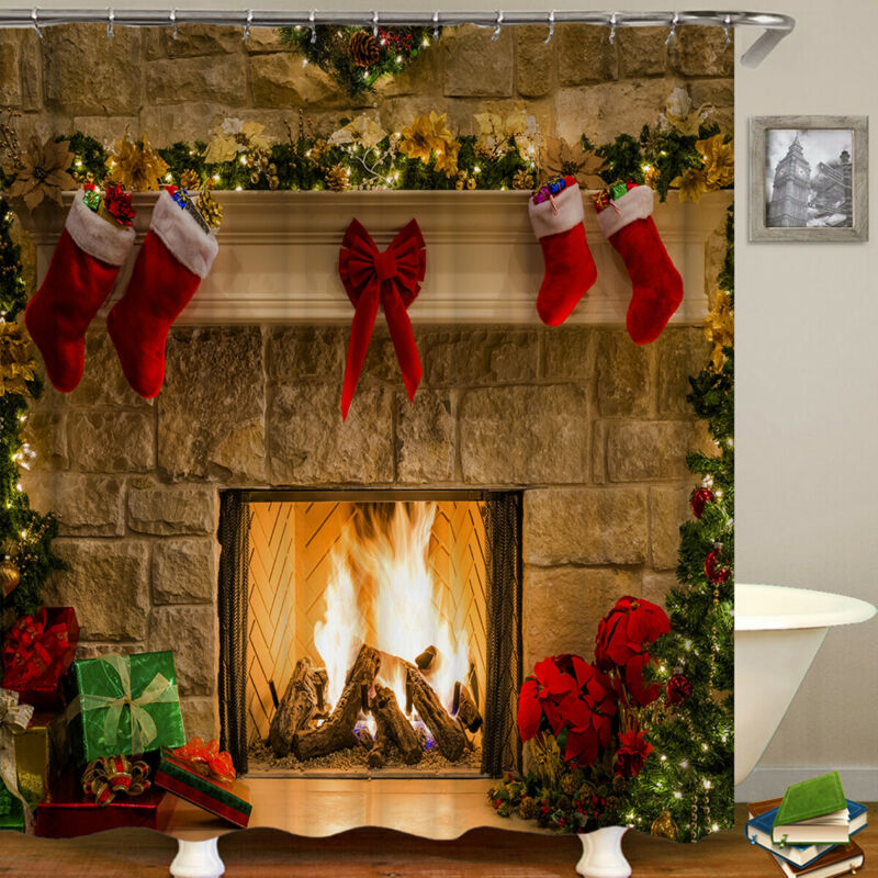 Christmas Fireplace Shower Curtain – Festive Bathroom Decor