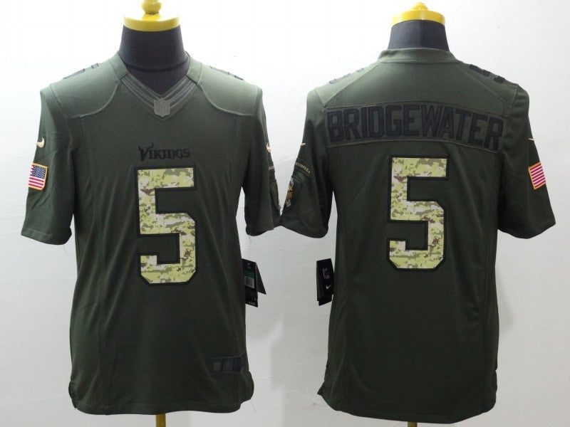Men's Minnesota Vikings Teddy Bridgewater #5 Army Green Game Jerseys