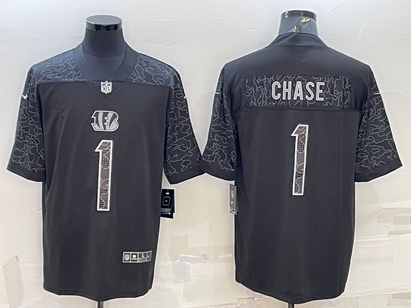 Men's Cincinnati Bengals Ja'Marr Chase #1 Black RFLCTV Limited Jerseys