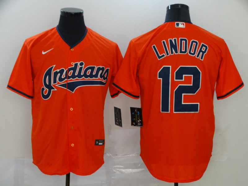 Men's Cleveland Guardians Francisco Lindor #12 Orange Replica Baseball Jerseys