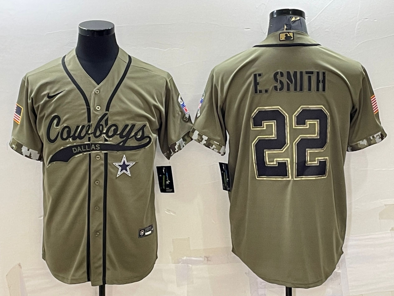 Men's Dallas Cowboys Emmitt Smith #22 Olive 2022 Salute To Service Limited Jerseys Joint Edition