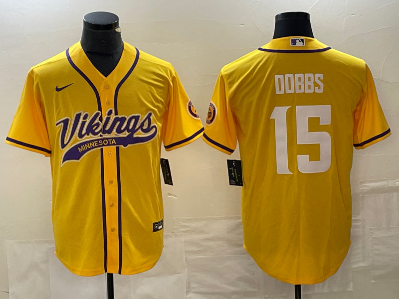 Men's Minnesota Vikings Joshua Dobbs #15 Gold Game Jerseys Joint Edition