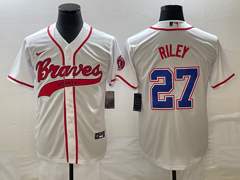 Men's Atlanta Braves Austin Riley #27 White Replica Player Jerseys Joint Edition
