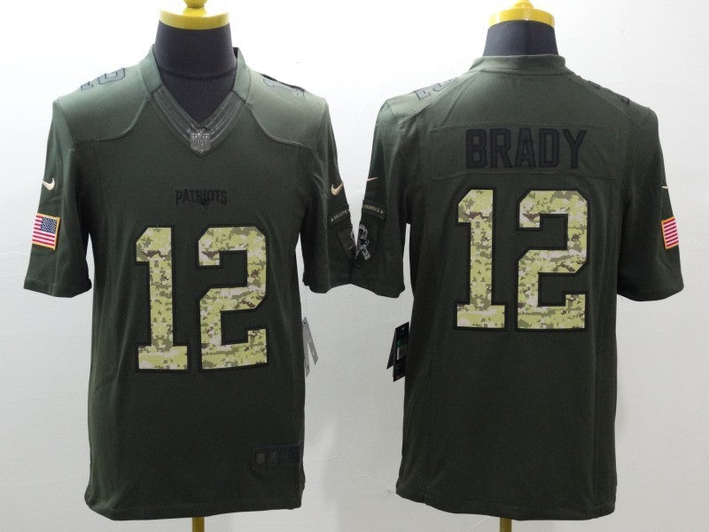 Men's New England Patriots Tom Brady #12 Army Green Game Jerseys