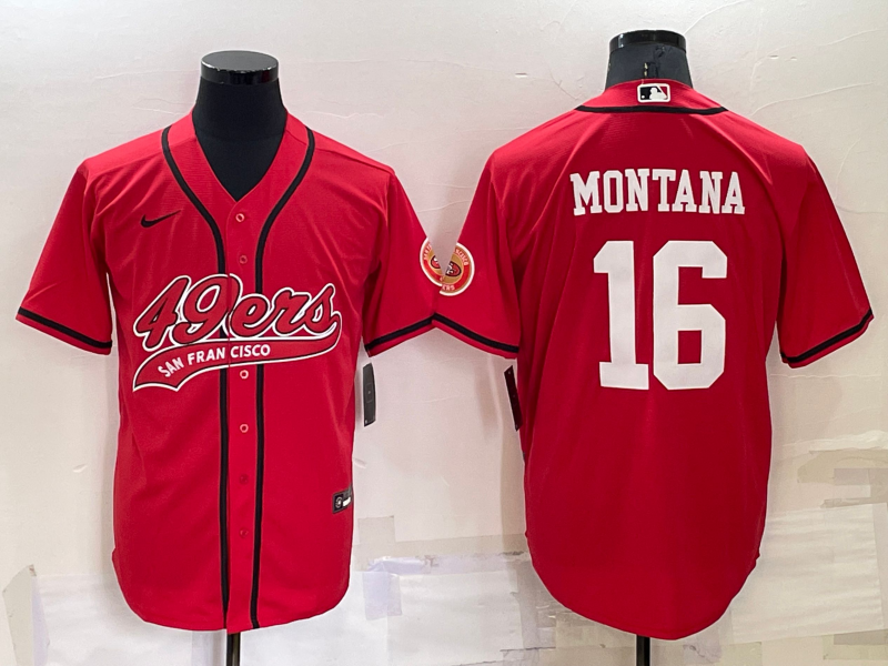 Men's San Francisco 49ers Joe Montana #16 Red Game Jerseys Joint Edition