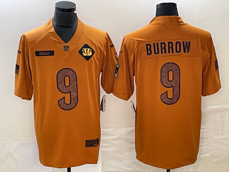 Men's Cincinnati Bengals Joe Burrow #9 Brown 2023 Salute To Service Limited Jerseys