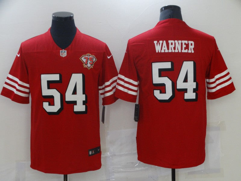 Men's San Francisco 49ers Fred Warner #54 Red 75th Anniversary Game Jerseys