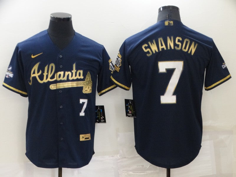 Men's Atlanta Braves Dansby Swanson #7 Navy Fashion Stitched Jerseys