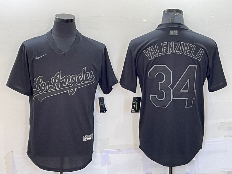 Men's Los Angeles Dodgers Fernando Valenzuela #34 Black Alternate Game Jerseys