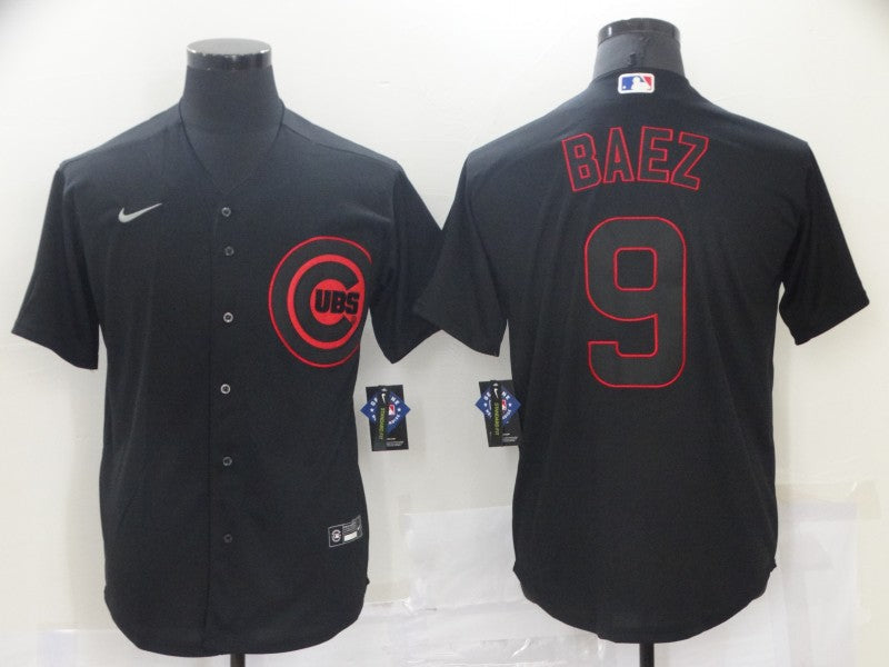Men's Chicago Cubs Javier Baez #9 Black Replica Baseball Jerseys