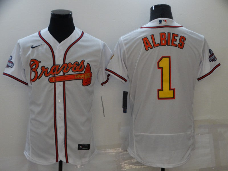 Men's Atlanta Braves Ozzie Albies #1 White Replica Jerseys Champion Edition