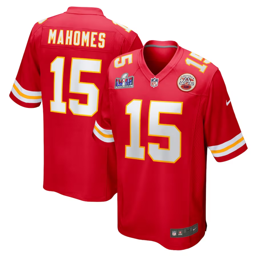 Men's Kansas City Chiefs Patrick Mahomes #15 Red Super Bowl LVIII Game Jerseys