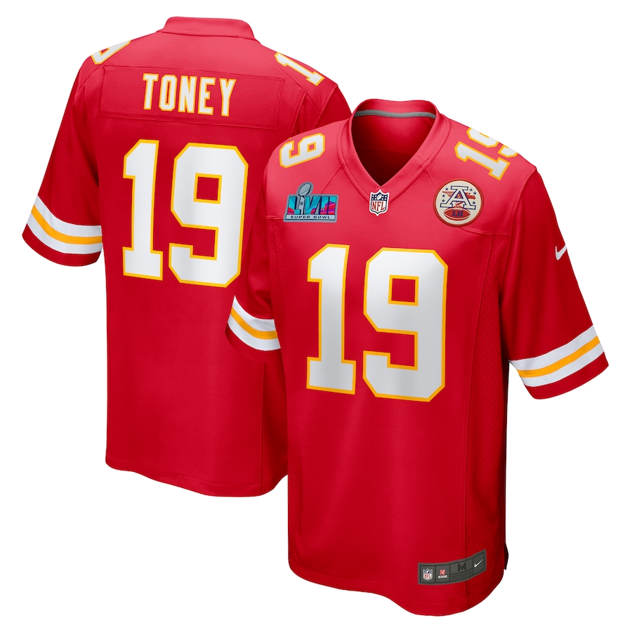 Men's Kansas City Chiefs Kadarius Toney #19 Red Super Bowl LVII Patch Game Jerseys