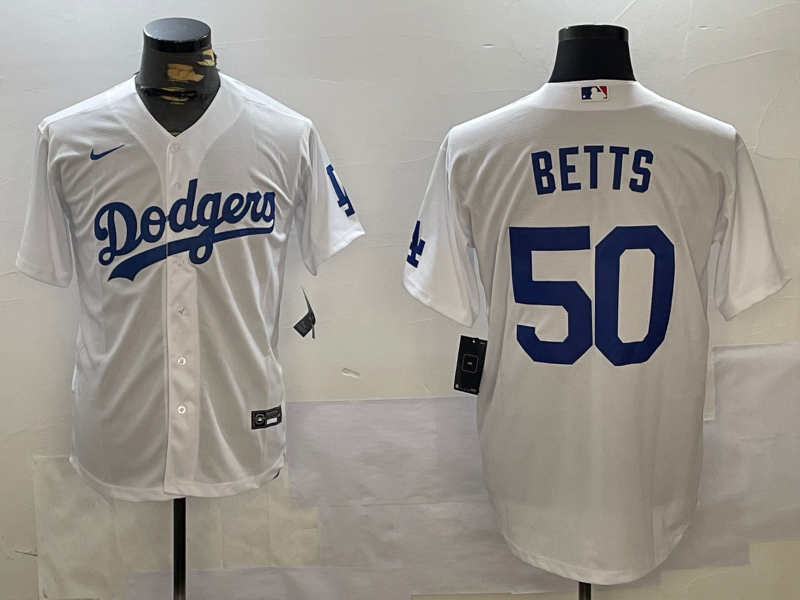Men's Los Angeles Dodgers Mookie Betts #50 White Replica Baseball Jerseys