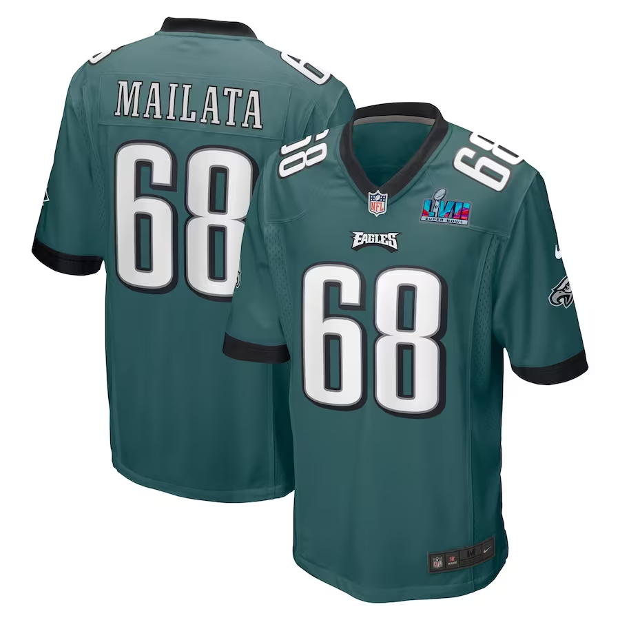 Men's Philadelphia Eagles Jordan Mailata #68 Midnight Green Super Bowl LVII Patch Game Jerseys