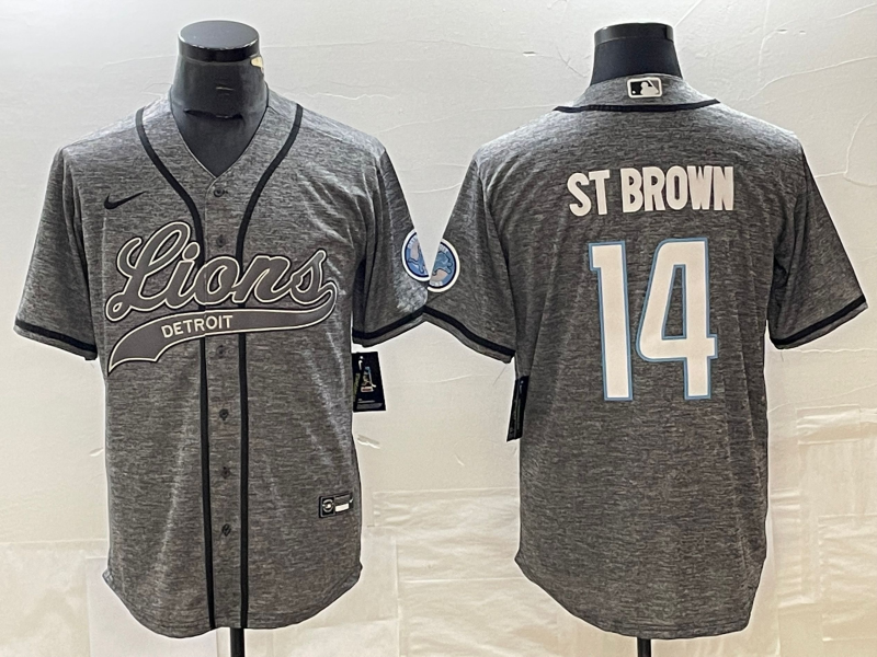 Men's Detroit Lions Amon-Ra St. Brown #14 Gray Game Jerseys Joint Edition