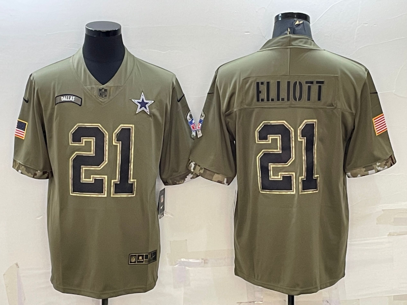 Men's Dallas Cowboys Ezekiel Elliott #21 Olive 2022 Salute To Service Limited Jerseys