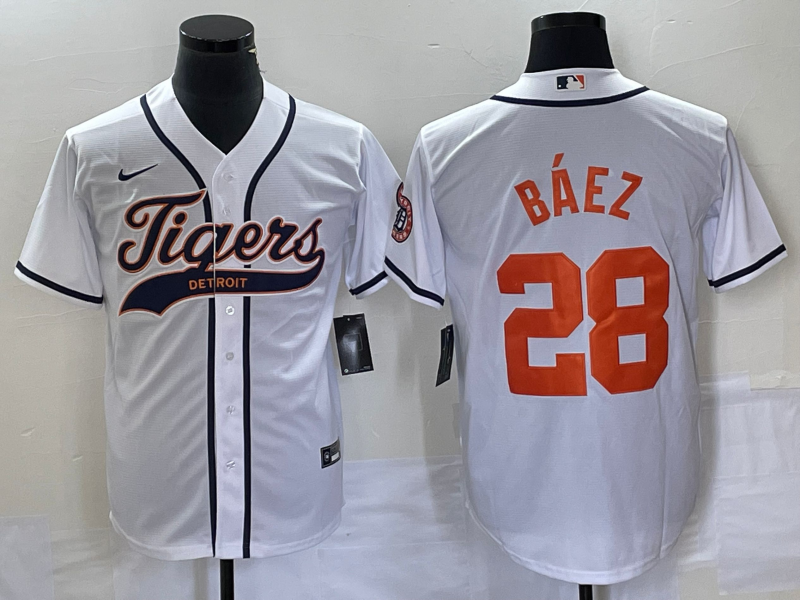 Men's Detroit Tigers Javier Baez #28 White Replica Player Jerseys Joint Edition