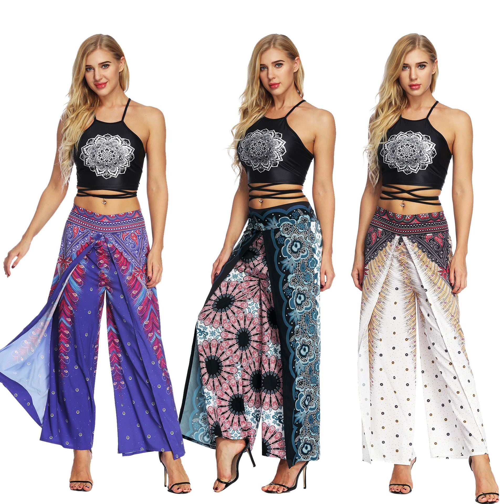 Classic Pants Women's Wide Leg Boho Yoga Harem Pants C