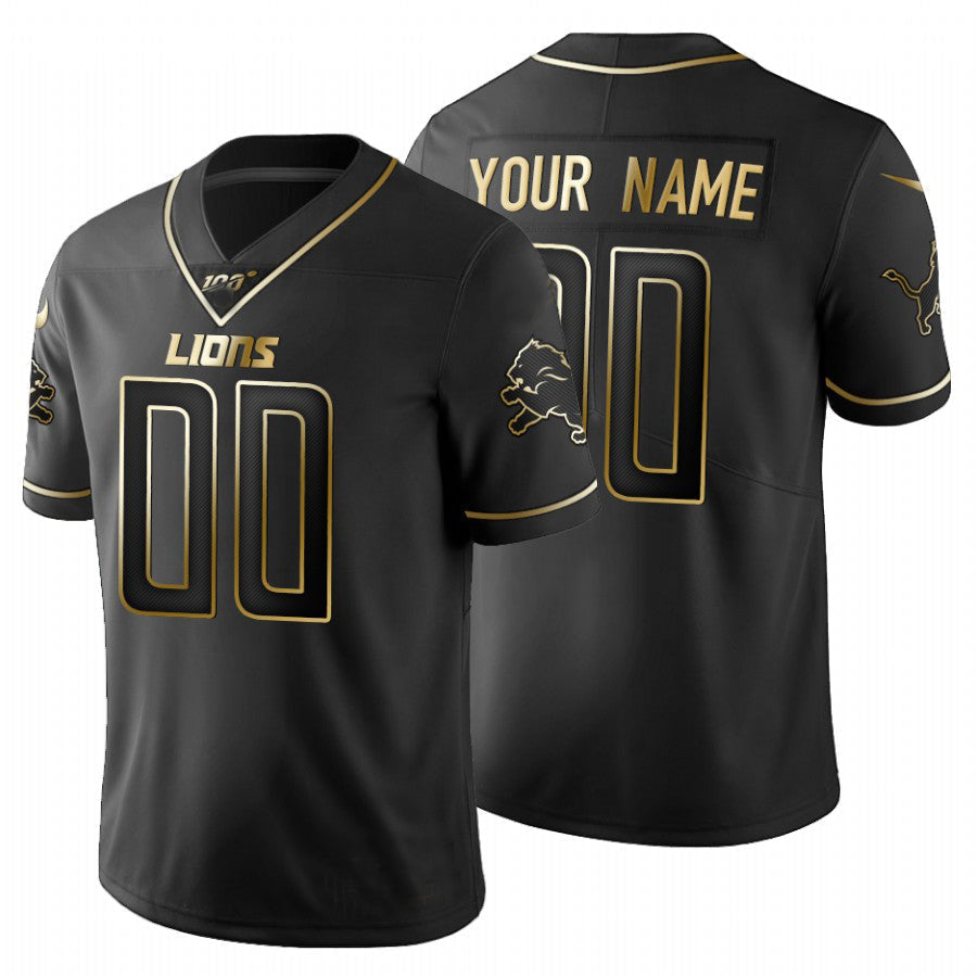 Custom1 Detroit Lions Black Golden Limited 100 Jerseys Stitched American Football Jerseys