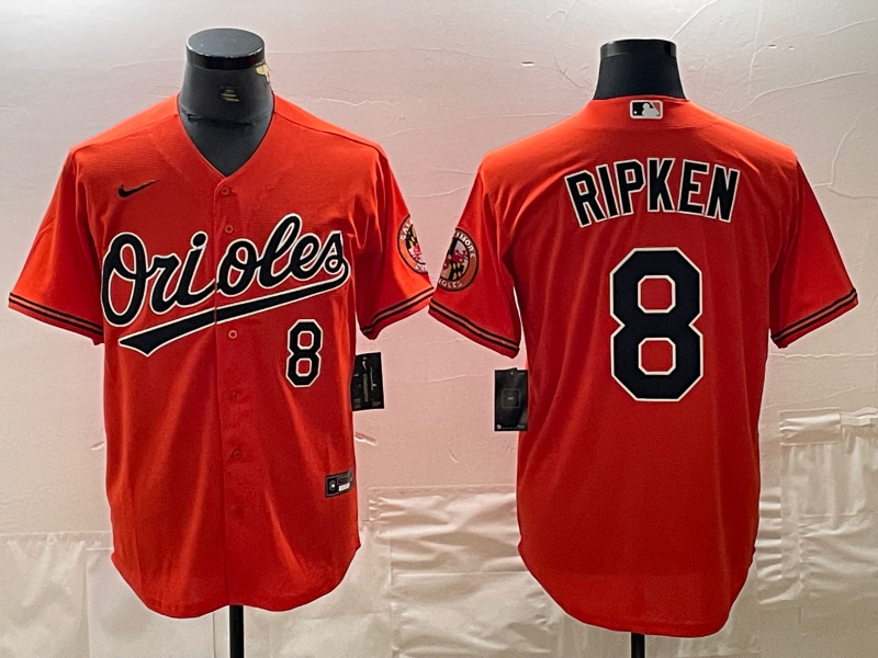 Men's Baltimore Orioles Cal Ripken Jr. #8 Orange Replica Baseball Jerseys