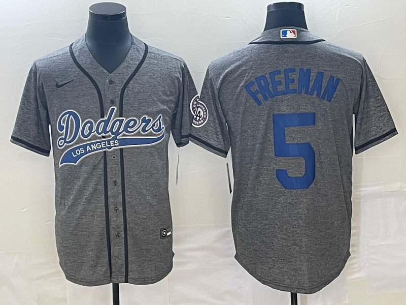 Men's Los Angeles Dodgers Freddie Freeman #5 Gray Game Jerseys Joint Edition